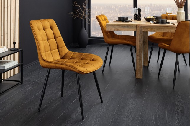 Chaise ROADSTAR velours moutarde pieds métal noir - Lot 4