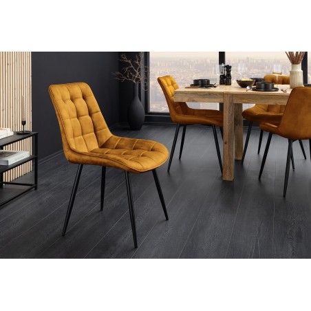Chaise ROADSTAR velours moutarde pieds métal noir - Lot 4