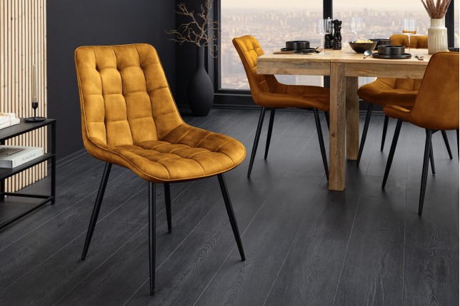Chaise ROADSTAR velours moutarde pieds métal noir - Lot 4