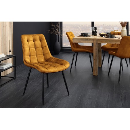 Chaise ROADSTAR velours moutarde pieds métal noir - Lot 4