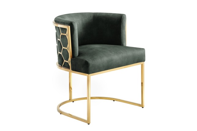 Chaise ELEGANCE velours vert et pieds dorés inox