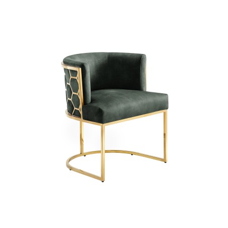 Chaise ELEGANCE velours vert et pieds dorés inox