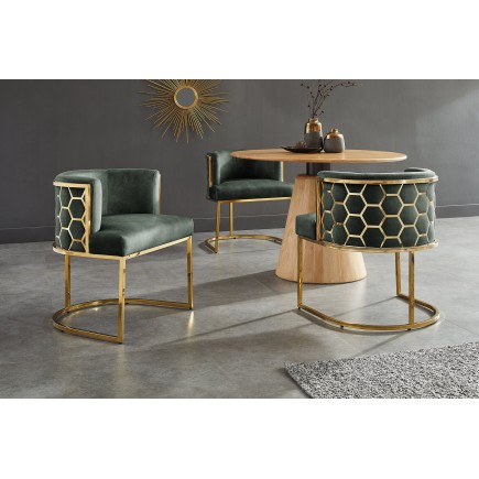 Chaise ELEGANCE velours vert et pieds dorés inox