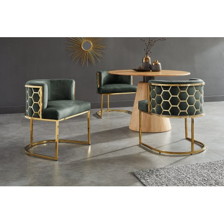 Chaise ELEGANCE velours vert et pieds dorés inox