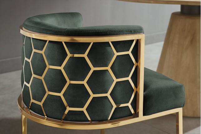 Chaise ELEGANCE velours vert et pieds dorés inox