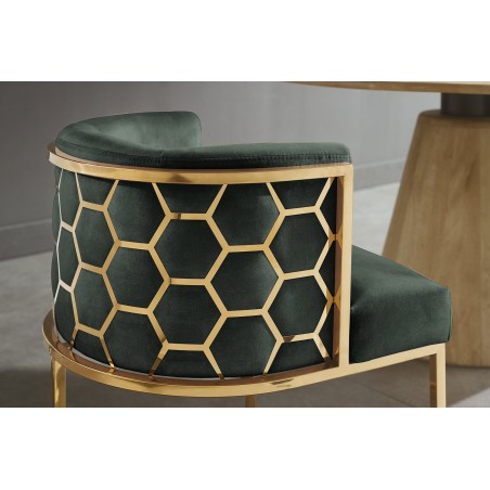 Chaise ELEGANCE velours vert et pieds dorés inox