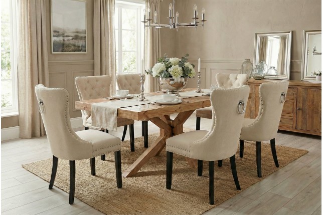 Chaise CASTLE lin beige style baroque - Lot de 2