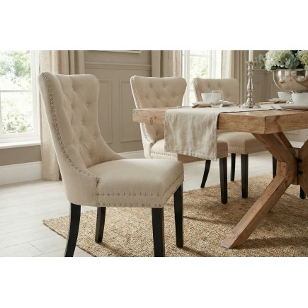 Chaise CASTLE lin beige style baroque - Lot de 2