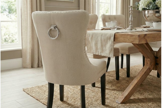 Chaise CASTLE lin beige style baroque - Lot de 2
