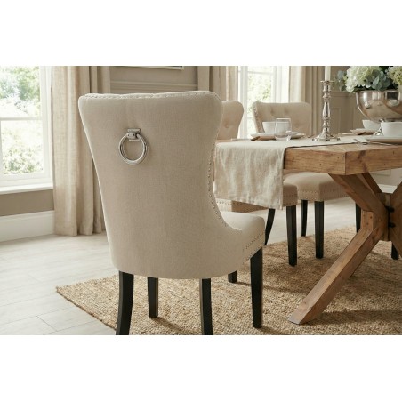 Chaise CASTLE lin beige style baroque - Lot de 2