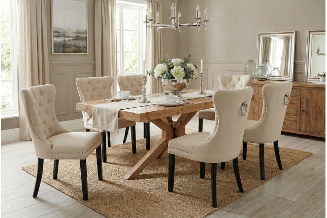 Chaise CASTLE lin beige style baroque - Lot de 2