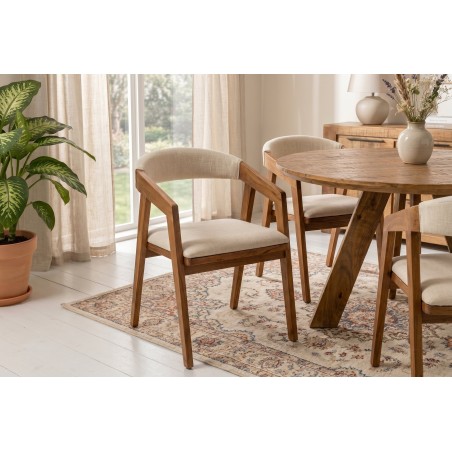 Chaise MAMMUT acacia massif finition miel et tissu gris