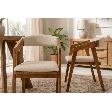 Chaise MAMMUT acacia massif finition miel et tissu gris