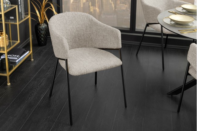 Chaise NOBLESSE beige et noir avec accoudoirs - Lot de 2