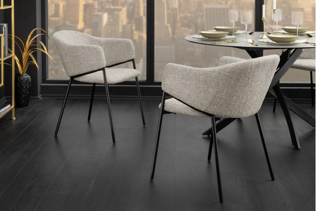 Chaise NOBLESSE beige et noir avec accoudoirs - Lot de 2
