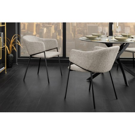 Chaise NOBLESSE beige et noir avec accoudoirs - Lot de 2