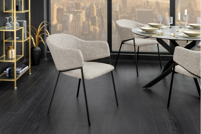 Chaise NOBLESSE beige et noir avec accoudoirs - Lot de 2
