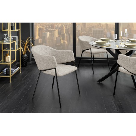 Chaise NOBLESSE beige et noir avec accoudoirs - Lot de 2