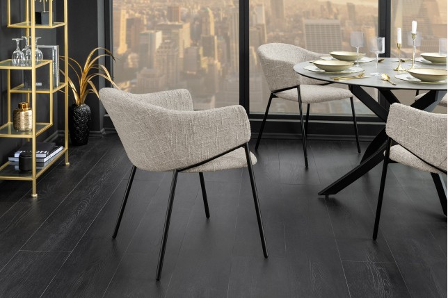 Chaise NOBLESSE beige et noir avec accoudoirs - Lot de 2
