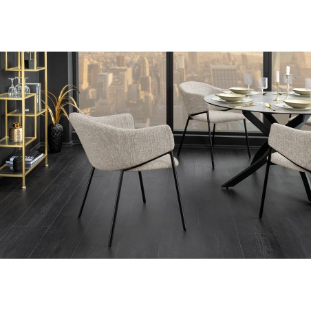 Chaise NOBLESSE beige et noir avec accoudoirs - Lot de 2