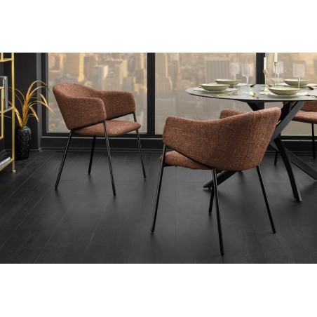 Chaise NOBLESSE accoudoirs brun pieds noirs - Lot de 2