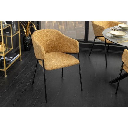 Chaise NOBLESSE accoudoirs jaune moutarde pieds noirs