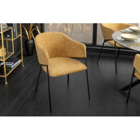 Chaise NOBLESSE accoudoirs jaune moutarde pieds noirs