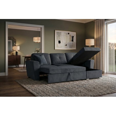 Canapé-lit APARTMENT 3 places tissu gris - Pouf & rangement