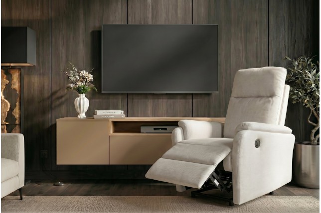 Fauteuil HOLLYWOOD électrique tissu beige - Confort cinéma