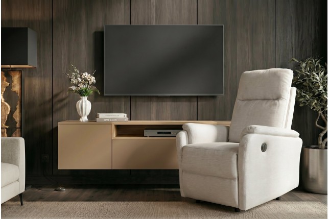 Fauteuil HOLLYWOOD électrique tissu beige - Confort cinéma