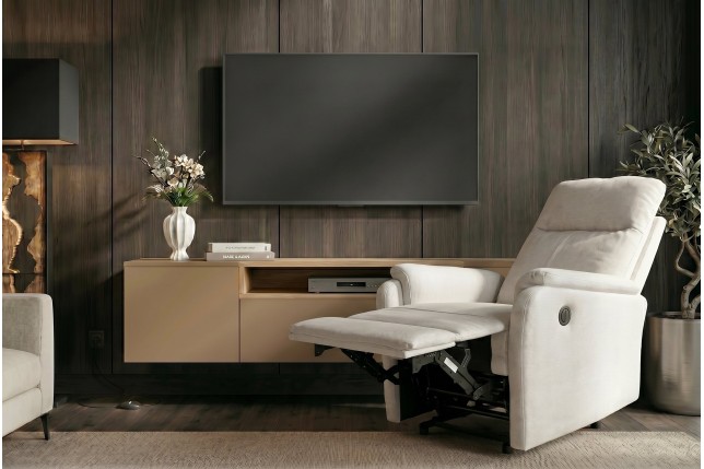 Fauteuil HOLLYWOOD électrique tissu beige - Confort cinéma