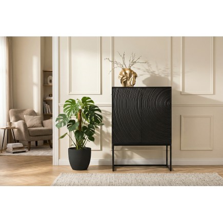 Highboard ORBIT 120cm - Buffet manguier massif et métal noir