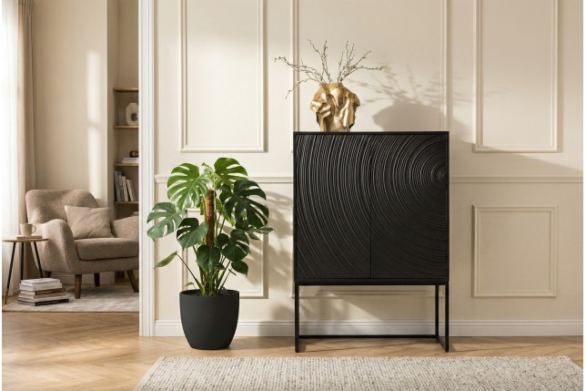 Highboard ORBIT 120cm - Buffet manguier massif et métal noir