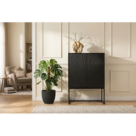 Highboard ORBIT 120cm - Buffet manguier massif et métal noir