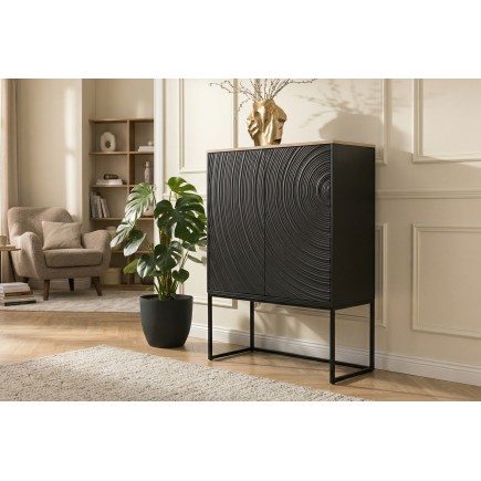 Highboard ORBIT 120cm - Buffet manguier massif et métal noir 2