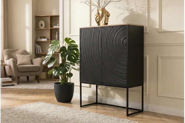 Highboard ORBIT 120cm - Buffet manguier massif et métal noir