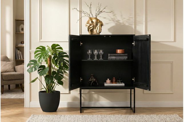Highboard ORBIT 120cm - Buffet manguier massif et métal noir