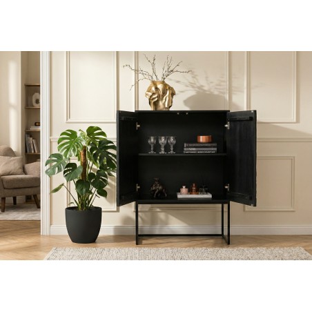 Highboard ORBIT 120cm - Buffet manguier massif et métal noir