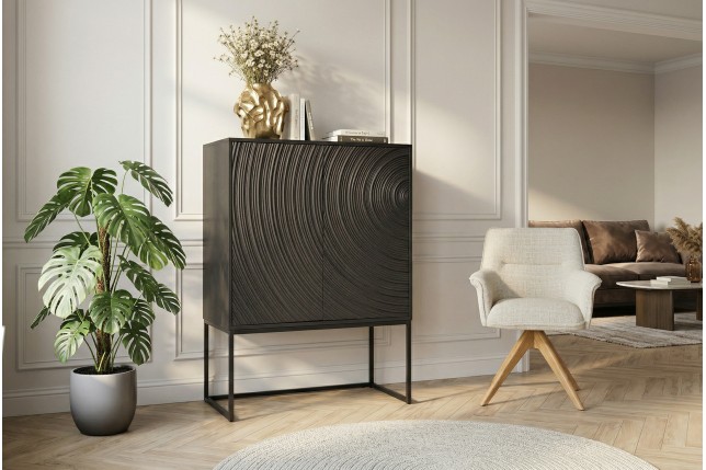 Highboard ORBIT 120cm - Buffet manguier massif et métal noir