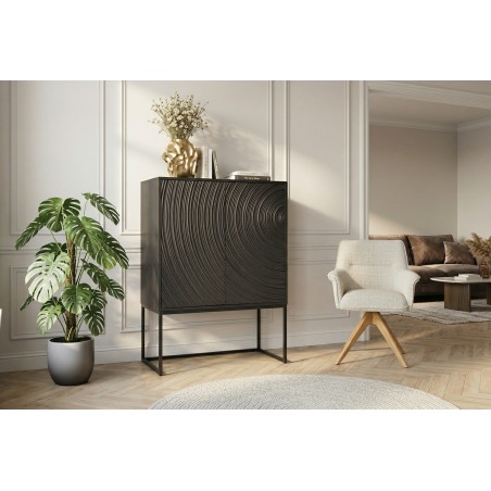 Highboard ORBIT 120cm - Buffet manguier massif et métal noir