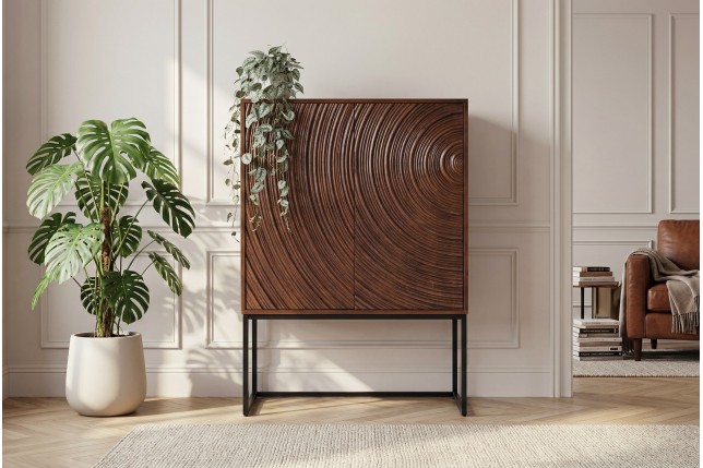 Highboard ORBIT 120cm Bois Manguier Massif Brun