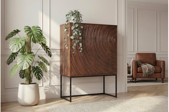 Highboard ORBIT 120cm Bois Manguier Massif Brun
