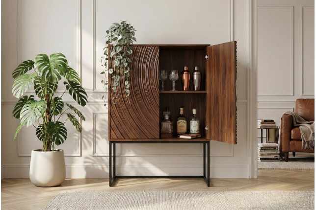 Highboard ORBIT 120cm Bois Manguier Massif Brun