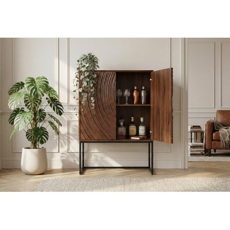 Highboard ORBIT 120cm Bois Manguier Massif Brun
