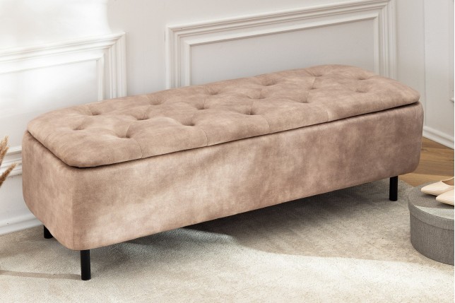 Banc coffre EN VOGUE 120cm velours beige - Rangement