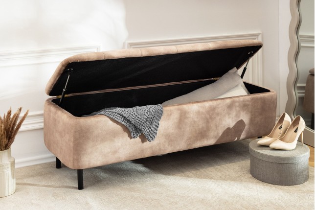 Banc coffre EN VOGUE 120cm velours beige - Rangement