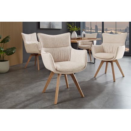 Fauteuil pivotant VOGUE 360° tissu beige chêne naturel