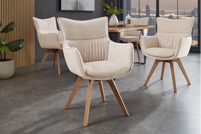 Fauteuil pivotant VOGUE 360° tissu beige chêne naturel