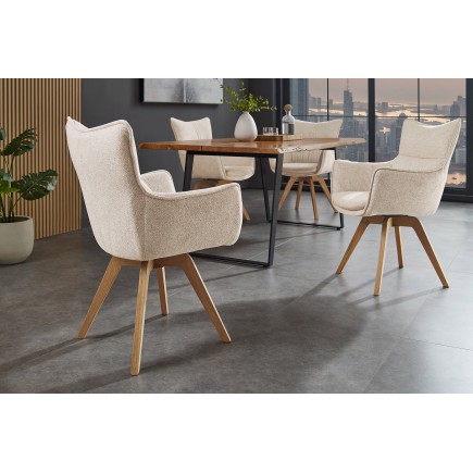 Fauteuil pivotant VOGUE 360° tissu beige chêne naturel 2