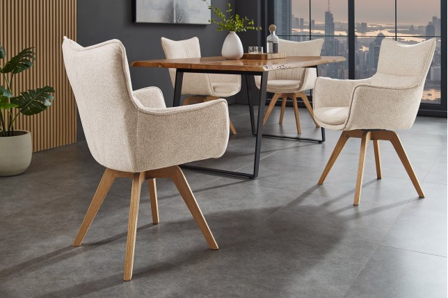 Fauteuil pivotant VOGUE 360° tissu beige chêne naturel